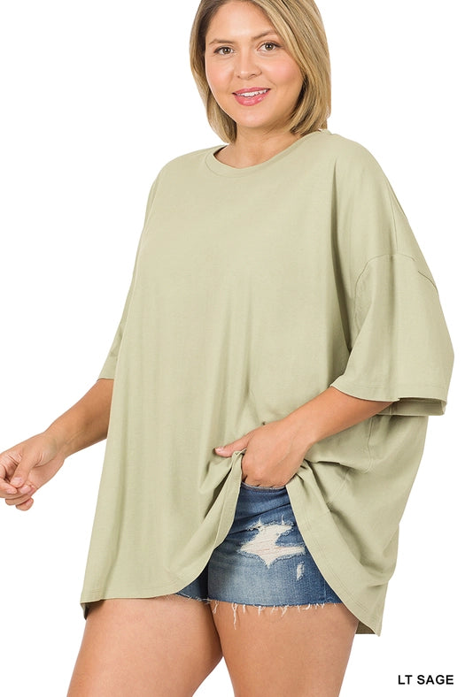 SI-21856 Plus Size Cotton Drop Shoulder Boyfriend Box Tee