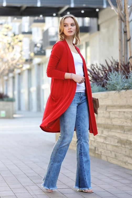 SI-23592 Long Sleeve Slouchy Pocket Open Cardigan