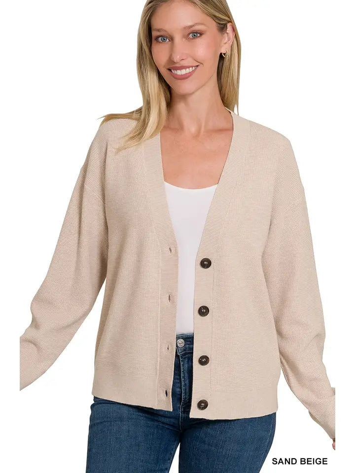 SI-23940 Drop Shoulder Button Front Viscose Sweater Cardigan