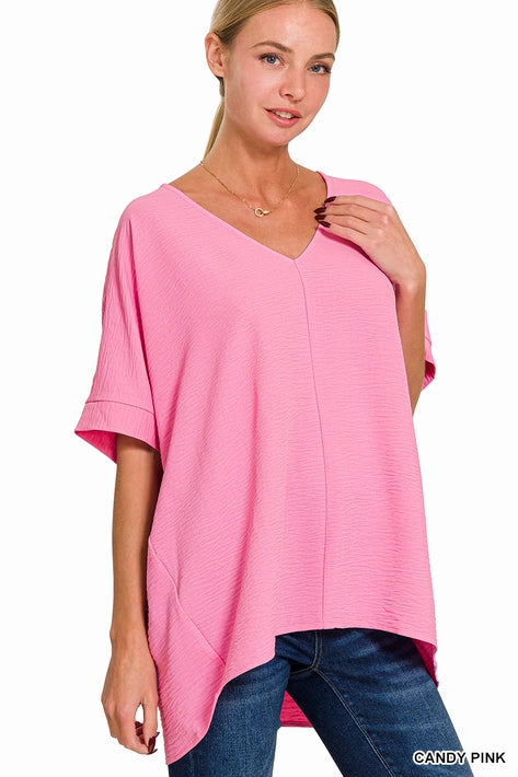 SI-24277 Woven Airflow V-Neck Dolman Short Sleeve Top