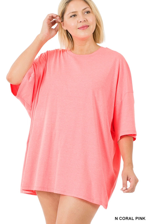 SI-21856 Plus Size Cotton Drop Shoulder Boyfriend Box Tee