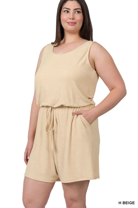 SI-19144 Plus Size Sleeveless Romper with Pockets