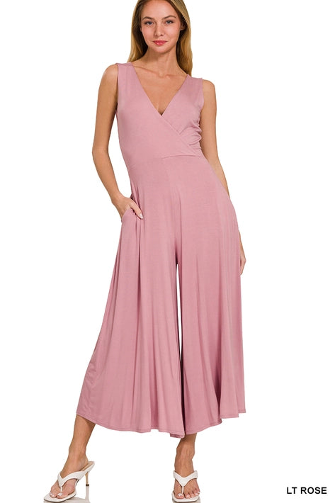 SI-25955 Luxe Rayon Surplice Neckline Sleeveless Jumpsuit