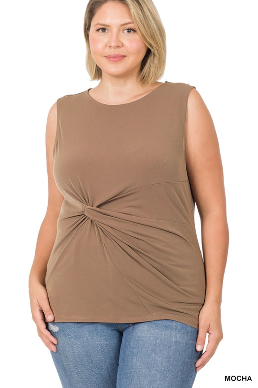 SI-15899 Plus Size Ity Knot-Front Sleeveless Top