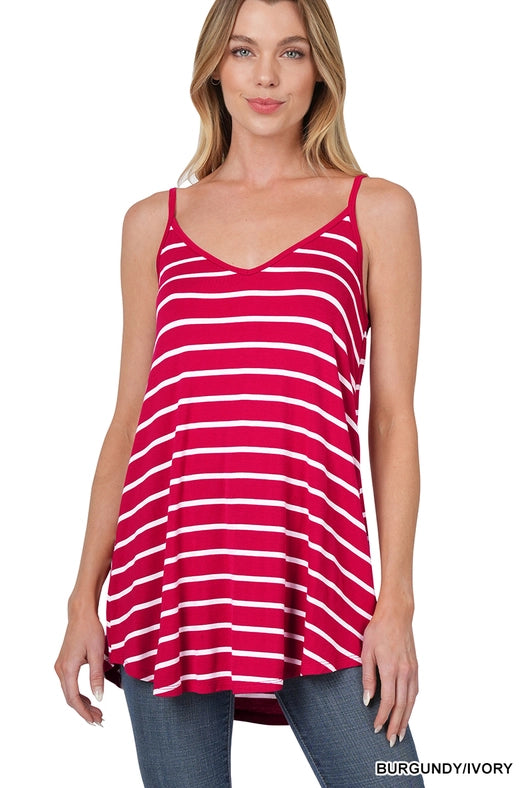 SI-15981 Spaghetti Strap Striped Curved Hem Cami