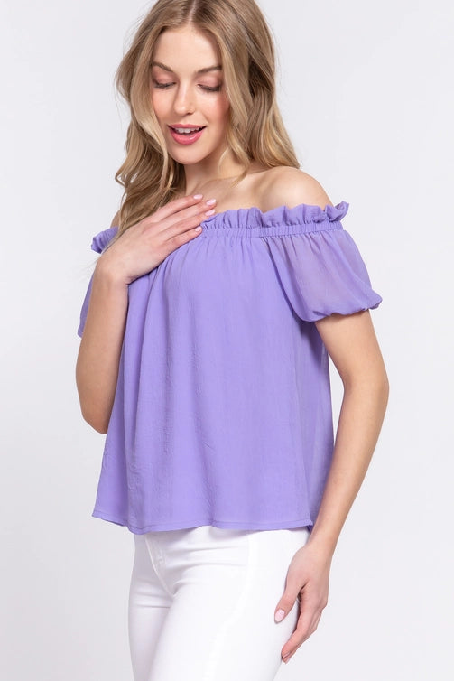 SI-24580 Slim Fit Off Shoulder Lantern Short Slv Blouse