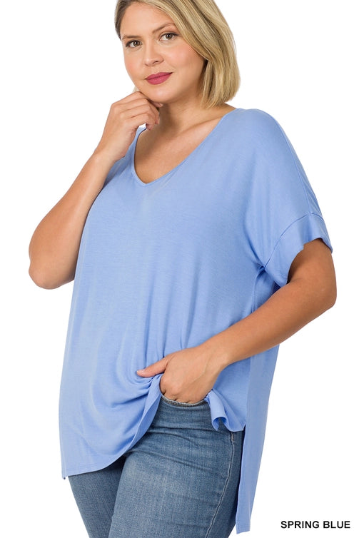 SI-21983 Plus Size Real Modal Short Sleeve V-Neck Top