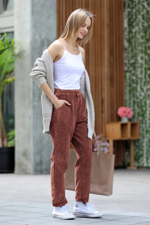 SI-23819 Washed Corduroy Pleated Pants