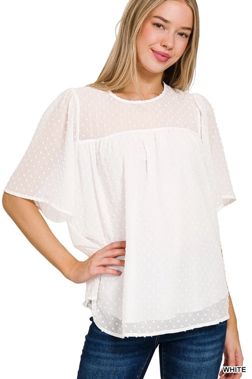 SI-25705 Swiss Dot Flutter Half Sleeve Top