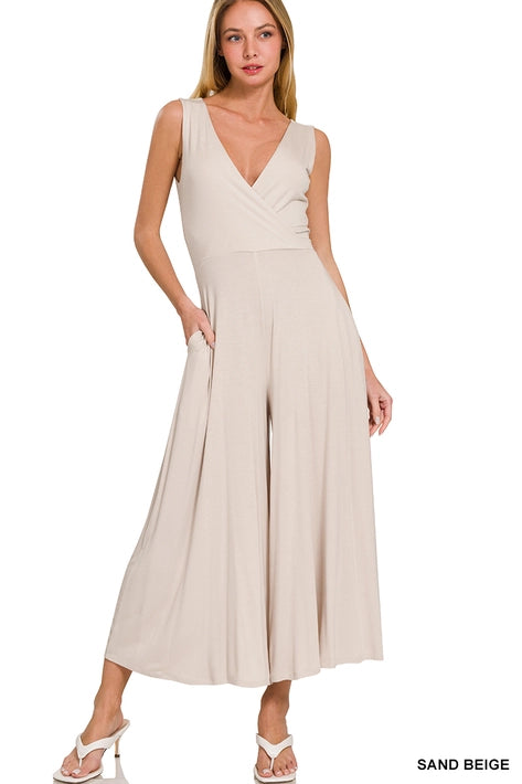 SI-25955 Luxe Rayon Surplice Neckline Sleeveless Jumpsuit