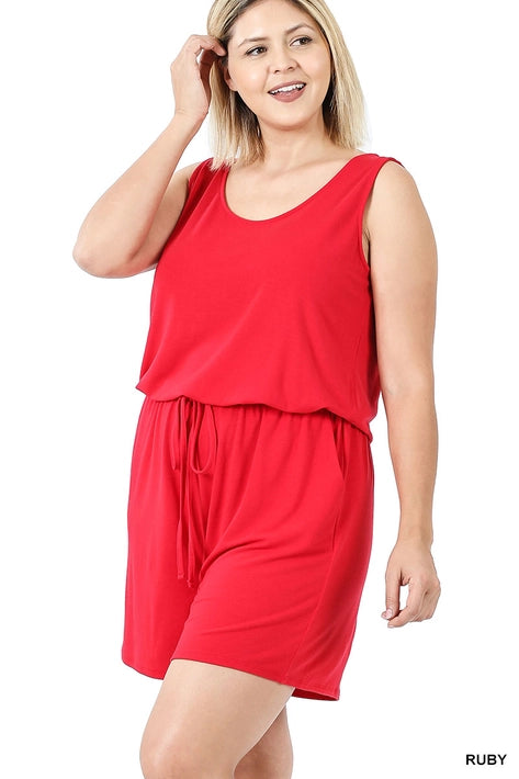 SI-19144 Plus Size Sleeveless Romper with Pockets