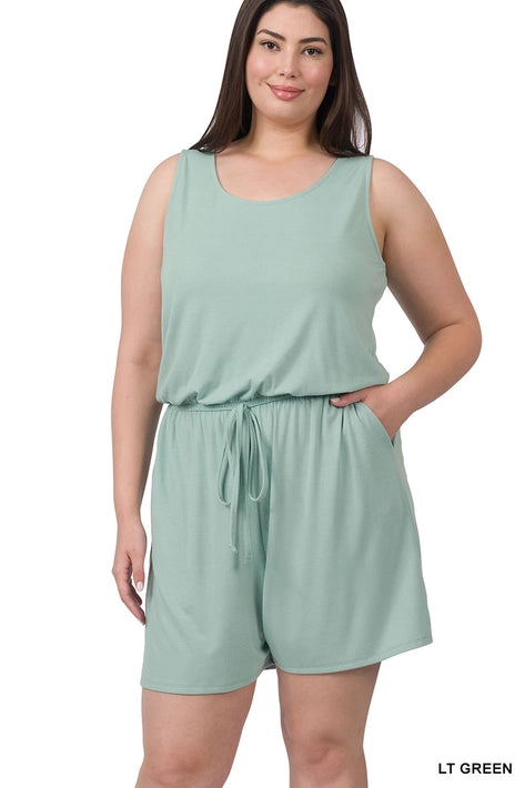 SI-19144 Plus Size Sleeveless Romper with Pockets