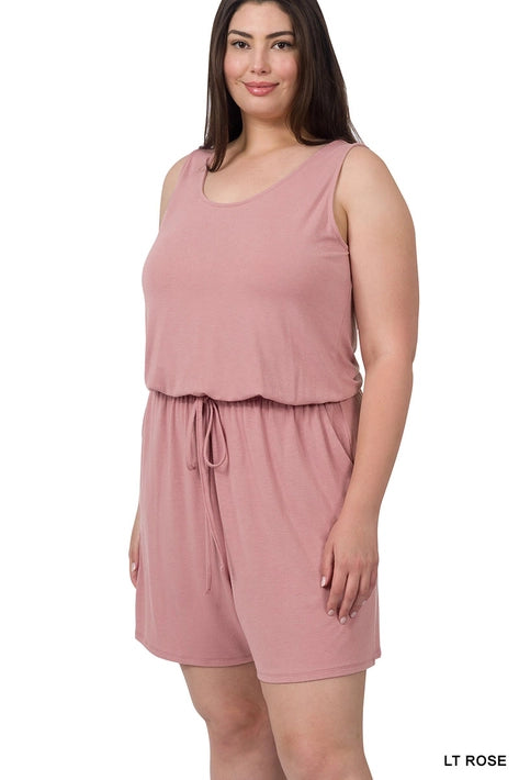 SI-19144 Plus Size Sleeveless Romper with Pockets