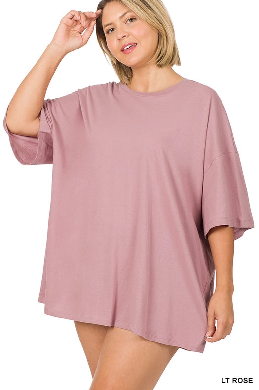 SI-21856 Plus Size Cotton Drop Shoulder Boyfriend Box Tee