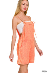 SI-25898 Washed Linen Knot Strap Rompers