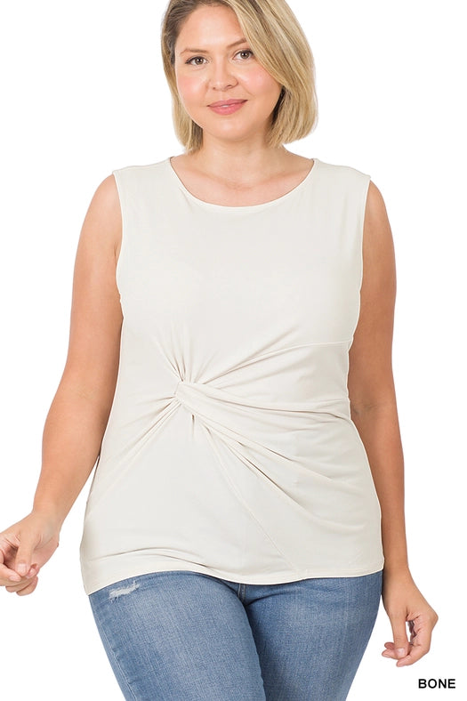 SI-15899 Plus Size Ity Knot-Front Sleeveless Top