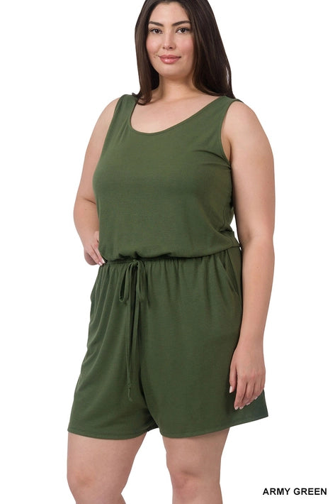 SI-19144 Plus Size Sleeveless Romper with Pockets