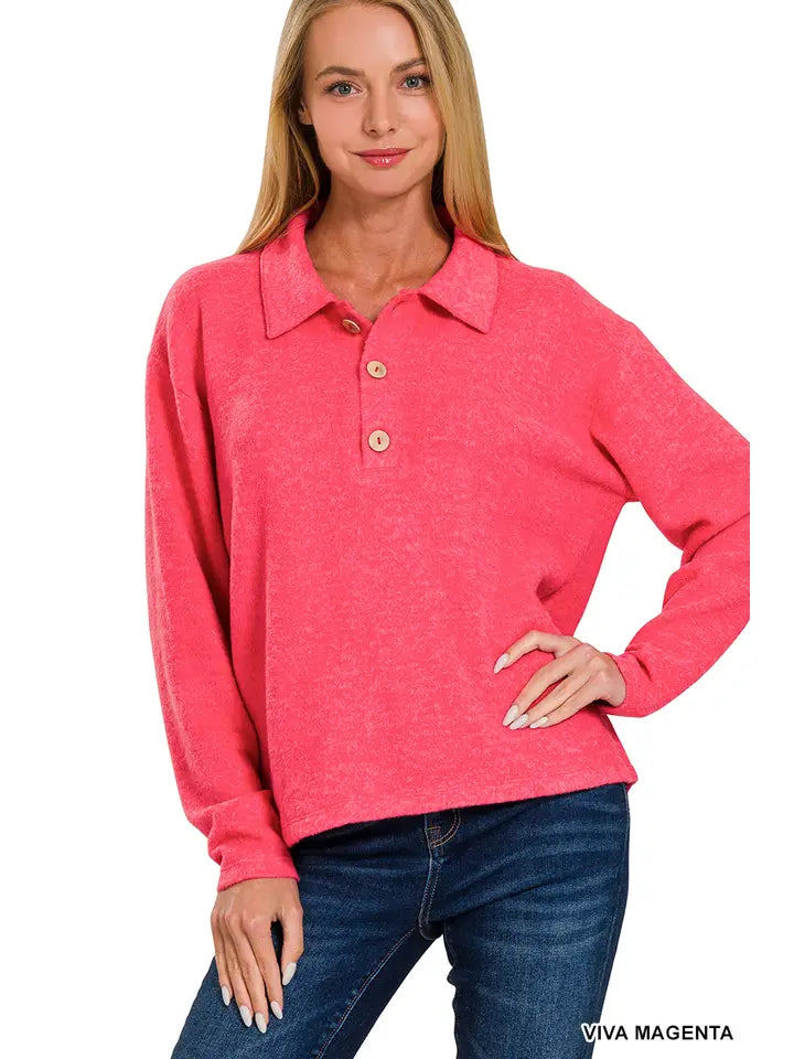 SI-25104 Brushed Melange Hacci Collared Sweater