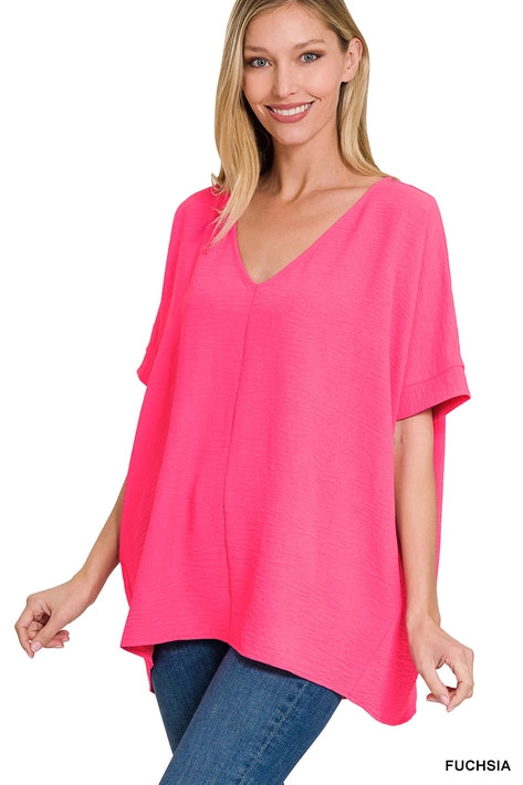 SI-24277 Woven Airflow V-Neck Dolman Short Sleeve Top