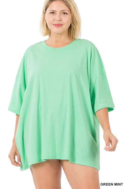 SI-21856 Plus Size Cotton Drop Shoulder Boyfriend Box Tee