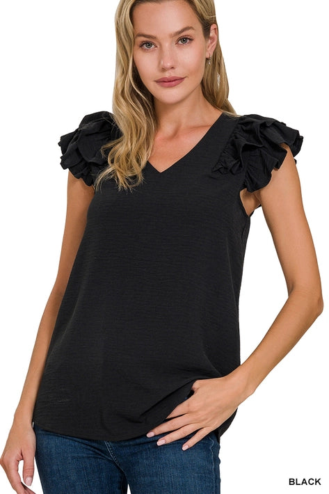 SI-25823 Woven Airflow Tiered Ruffle Sleeve Top