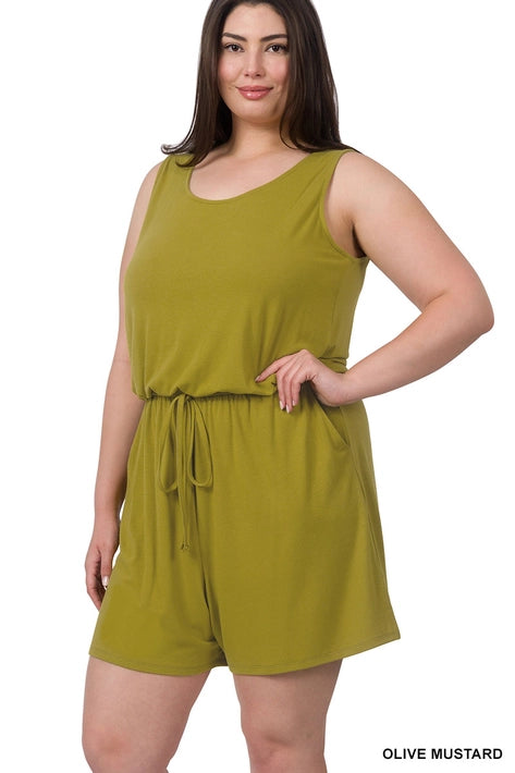 SI-19144 Plus Size Sleeveless Romper with Pockets