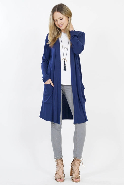 SI-23592 Long Sleeve Slouchy Pocket Open Cardigan