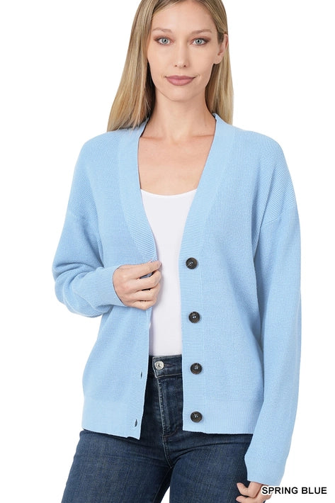 SI-23364 Drop Shoulder Button Front Cardigan