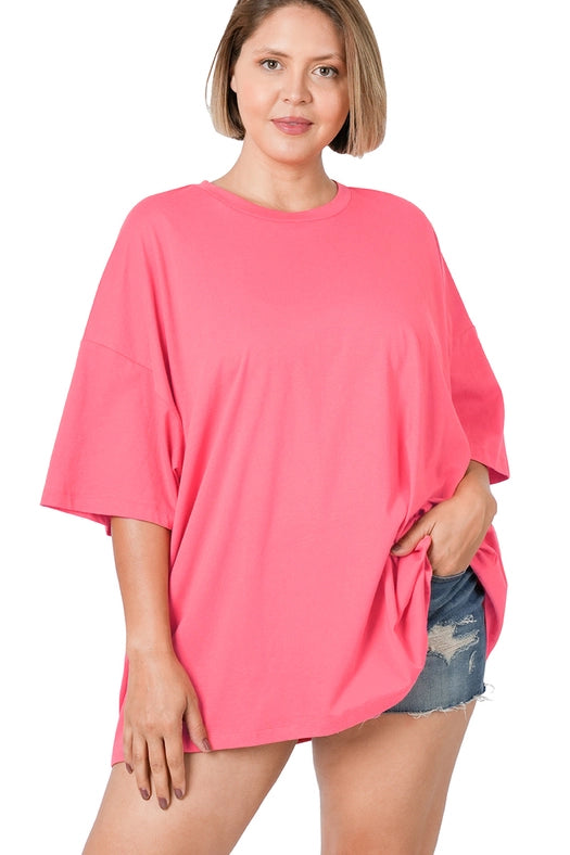 SI-21856 Plus Size Cotton Drop Shoulder Boyfriend Box Tee