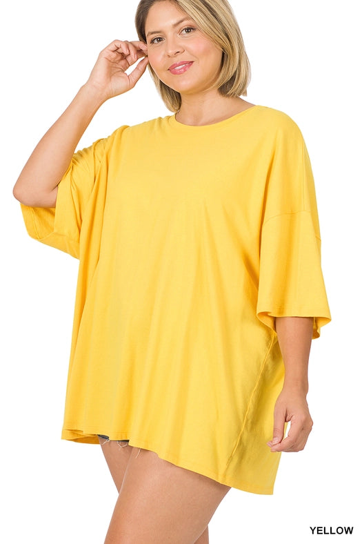 SI-21856 Plus Size Cotton Drop Shoulder Boyfriend Box Tee