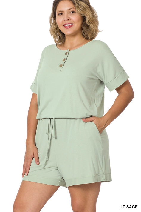 SI-22911 Plus Short Sleeve Romper with Pockets