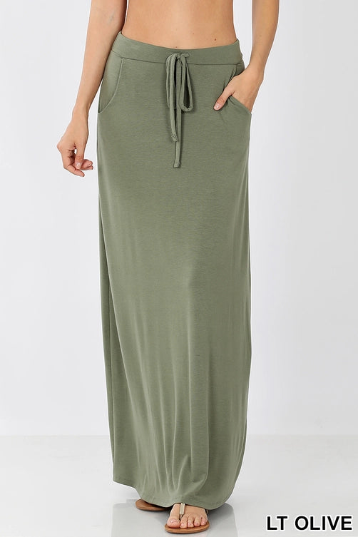 SI-16194 Premium Maxi Skirt Drawstring Waist & Pockets