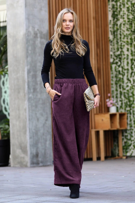 SI-23321 Corduroy Wide Leg Pants with Pockets