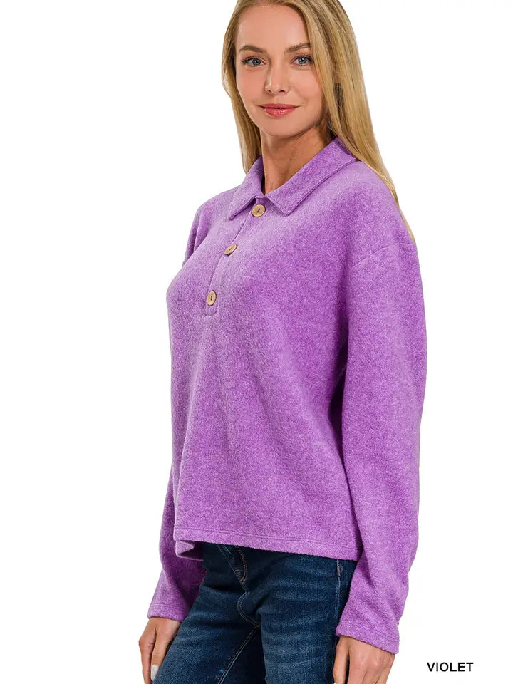 SI-25104 Brushed Melange Hacci Collared Sweater