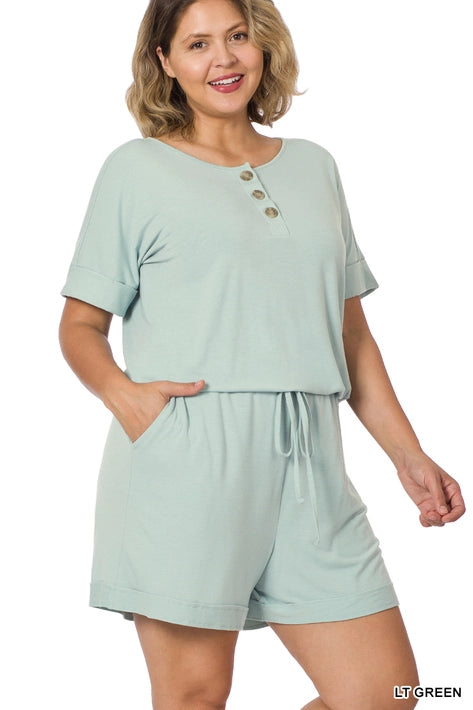 SI-22911 Plus Short Sleeve Romper with Pockets