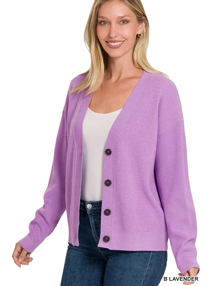 SI-23940 Drop Shoulder Button Front Viscose Sweater Cardigan