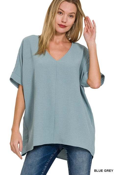 SI-24277 Woven Airflow V-Neck Dolman Short Sleeve Top