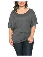 SI-597 Plus Size White Boatneck Blouson Top -