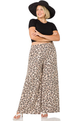 SI-21718 Plus Size Soft French Terry Leopard Wide Leg Pants