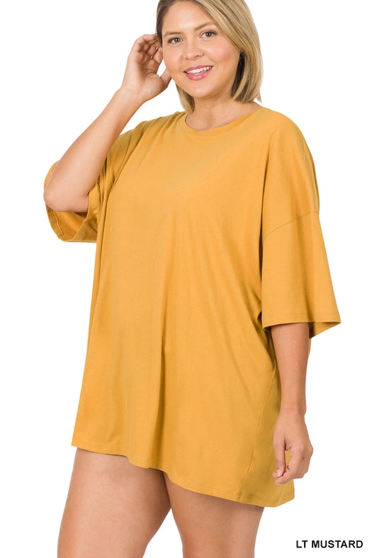 SI-21856 Plus Size Cotton Drop Shoulder Boyfriend Box Tee