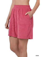 SC143412 Loop Terry Elastic Waist Shorts with Pockets