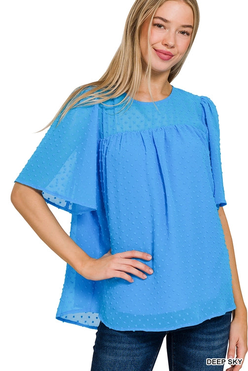 SI-25705 Swiss Dot Flutter Half Sleeve Top