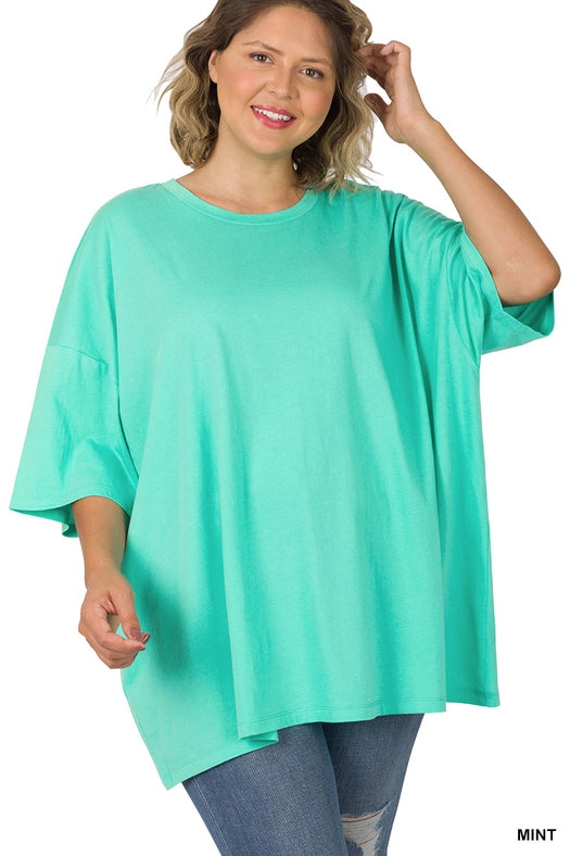 SI-21856 Plus Size Cotton Drop Shoulder Boyfriend Box Tee