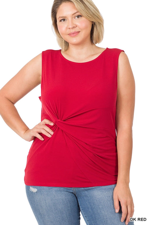 SI-15899 Plus Size Ity Knot-Front Sleeveless Top