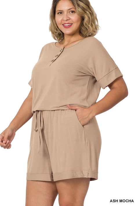 SI-22911 Plus Short Sleeve Romper with Pockets