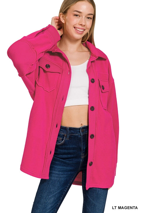 SI-23162 Oversized Fleece Shacket w/ Elbow Patch