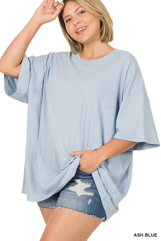 SI-21856 Plus Size Cotton Drop Shoulder Boyfriend Box Tee