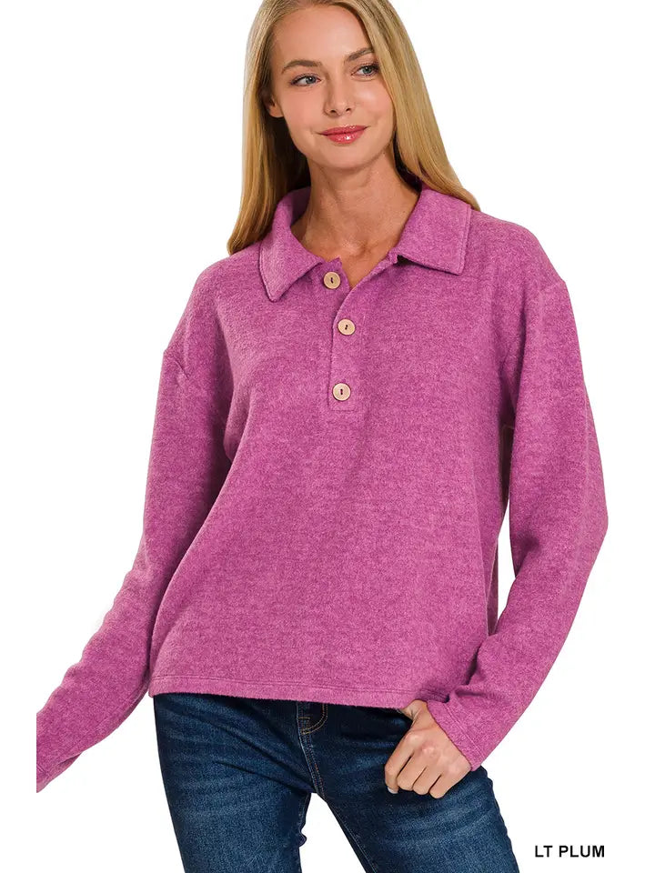 SI-25104 Brushed Melange Hacci Collared Sweater