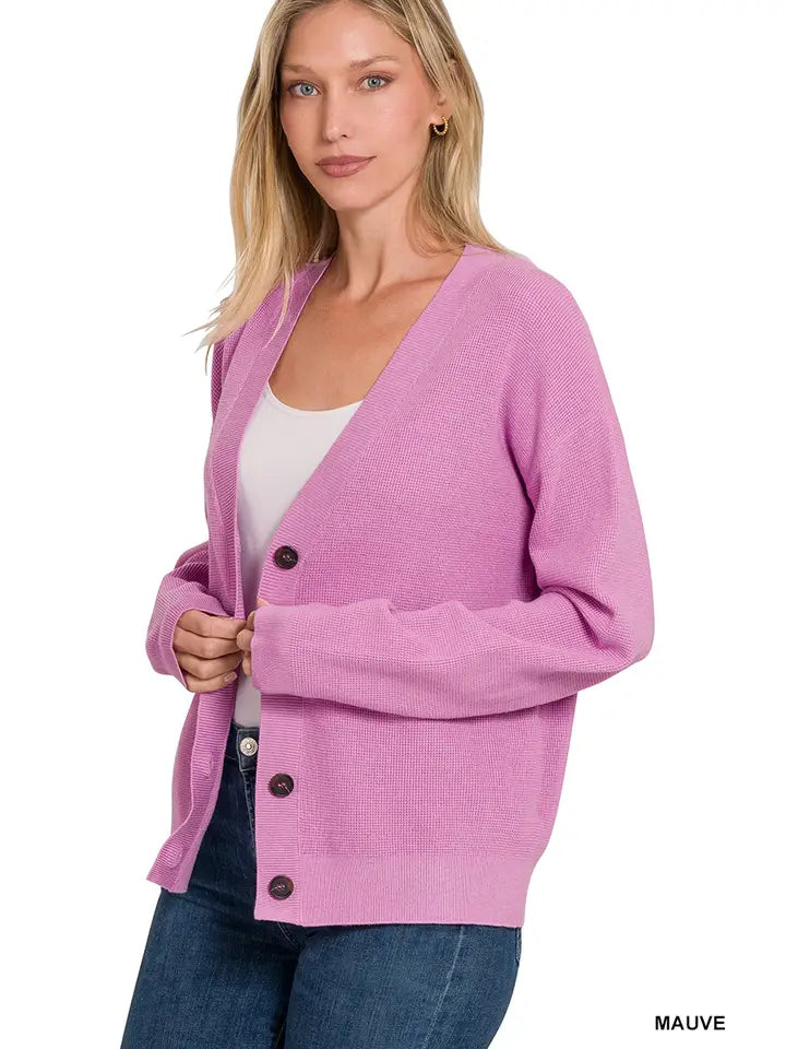 SI-23940 Drop Shoulder Button Front Viscose Sweater Cardigan