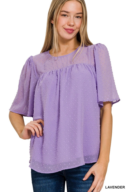 SI-25705 Swiss Dot Flutter Half Sleeve Top